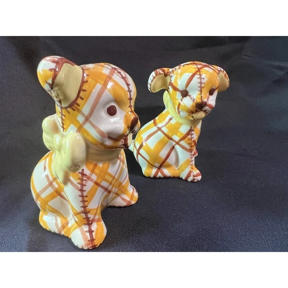 Vintage Brayton Laguna Pottery Plaid Puppy Dog Salt & Pepper Shakers 1930s Calif